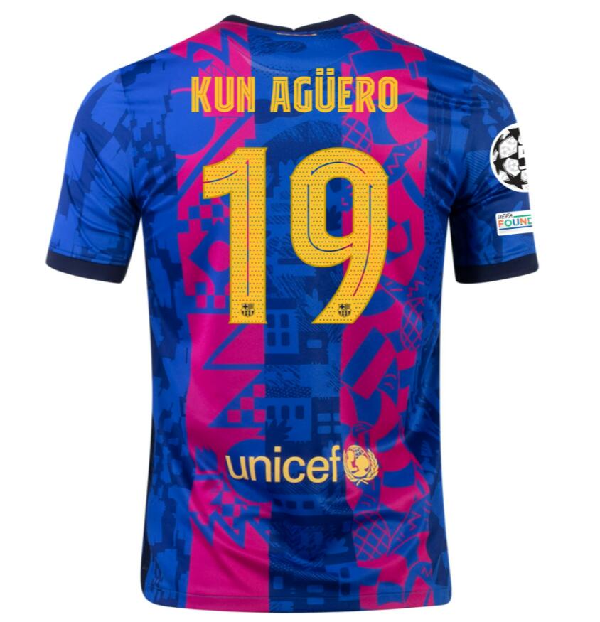 2021/22 Barcelona Football Kit Third Soccer Jersey with SERGIO AGUERO 19 UCL printing